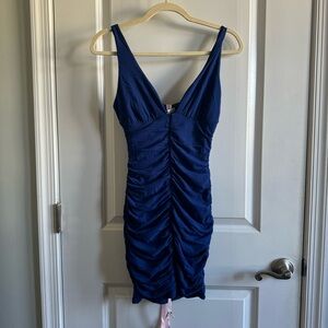 NWT Princess Polly | Royal Blue Ruched V Neck Mini Dress Size 4